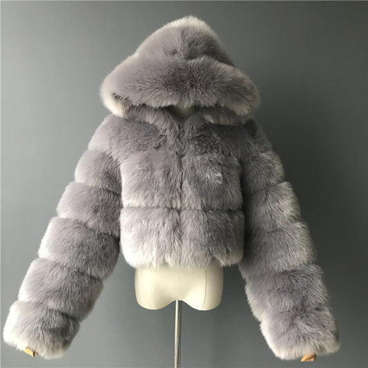 luffy Faux Fur Cropped Hooded Jacket – Soft, Warm & Stylish