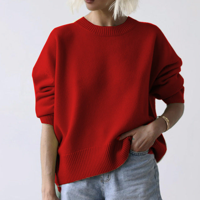 Cozy Round-Neck Loose Knit Sweater – Soft
