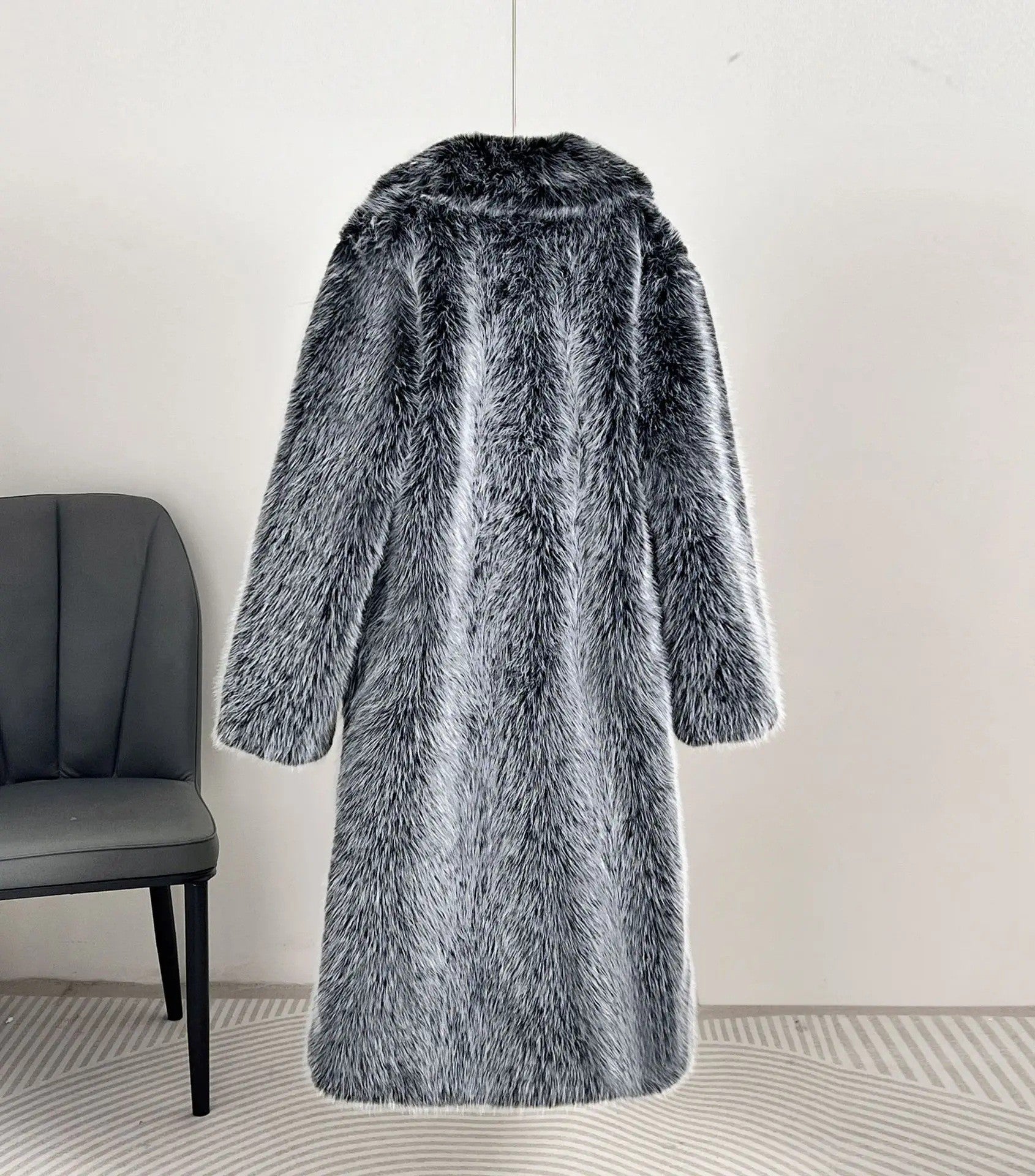 Women’s Long Maxi Faux Fur Overcoat – Elegant Sheared Fur Winter Jacket
