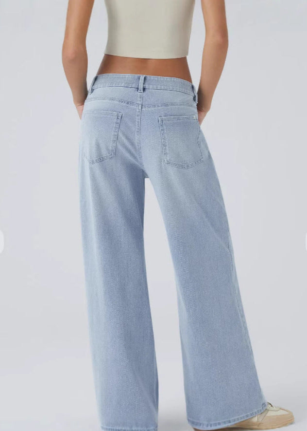 Asymmetrical High Waist Multi Pocket Wide Leg Jeans Street Style