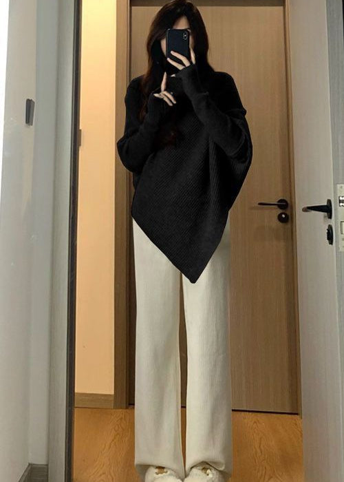 Elegant High-Neck Batwing Sleeve Sweater – Soft, Cozy & Modern