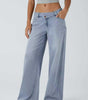 Asymmetrical High Waist Multi Pocket Wide Leg Jeans Street Style