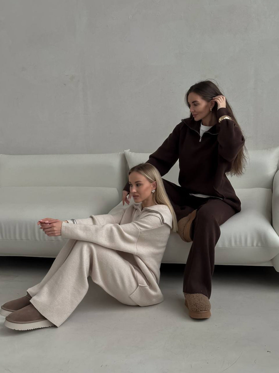 High-Neck Half-Zip Two-Piece Set