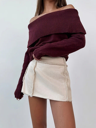 Minka Off Shoulder Knit Cabernet