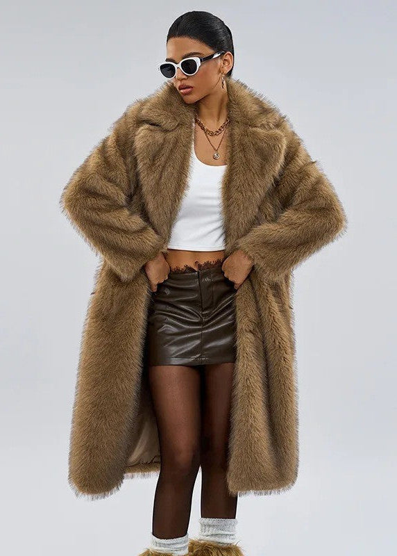 Women’s Long Maxi Faux Fur Overcoat – Elegant Sheared Fur Winter Jacket
