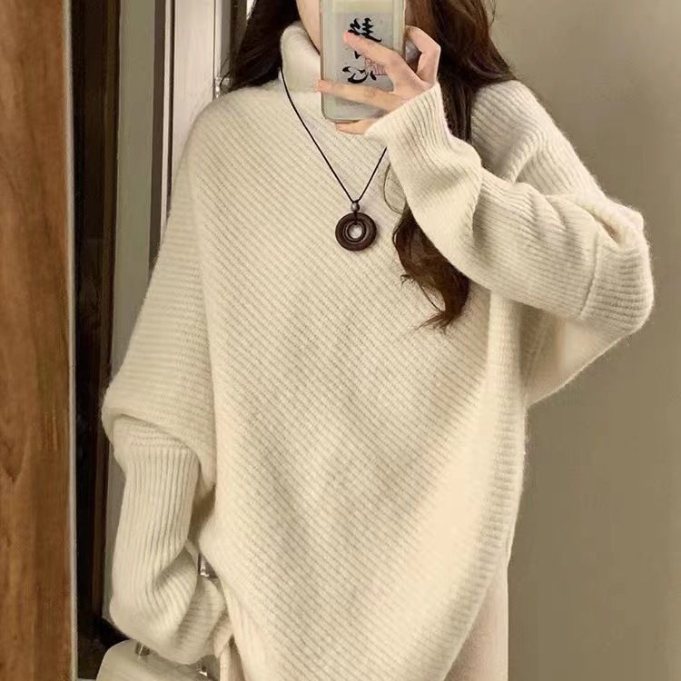 Elegant High-Neck Batwing Sleeve Sweater – Soft, Cozy & Modern