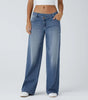Asymmetrical High Waist Multi Pocket Wide Leg Jeans Street Style