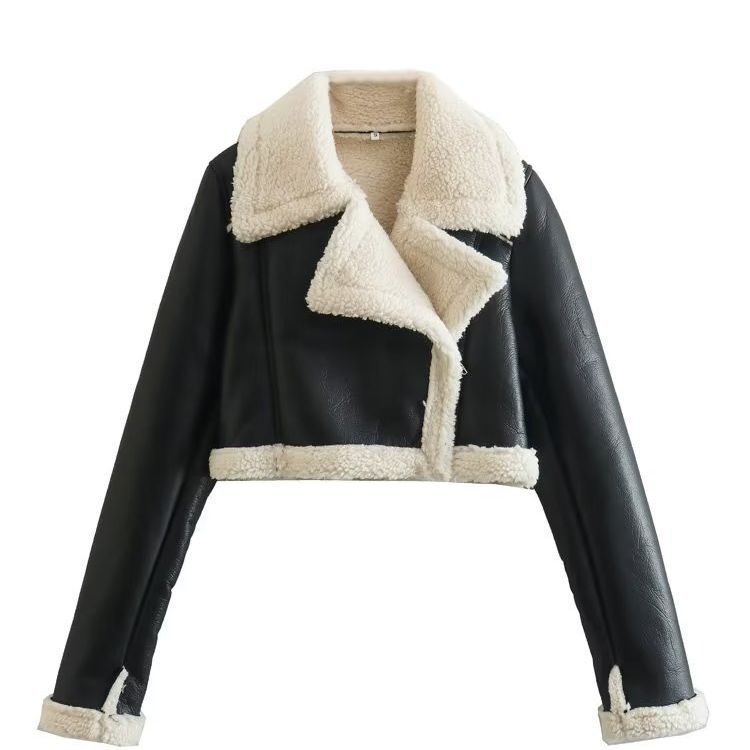 Faux Leather Zip-Up Jacket – Vintage Autumn Coat for Women