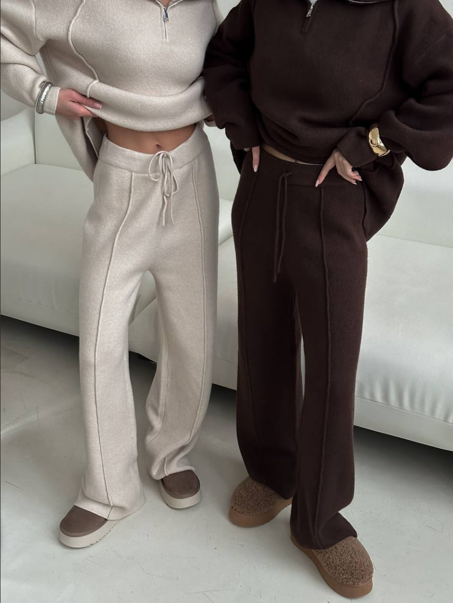 High-Neck Half-Zip Two-Piece Set