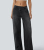 Asymmetrical High Waist Multi Pocket Wide Leg Jeans Street Style