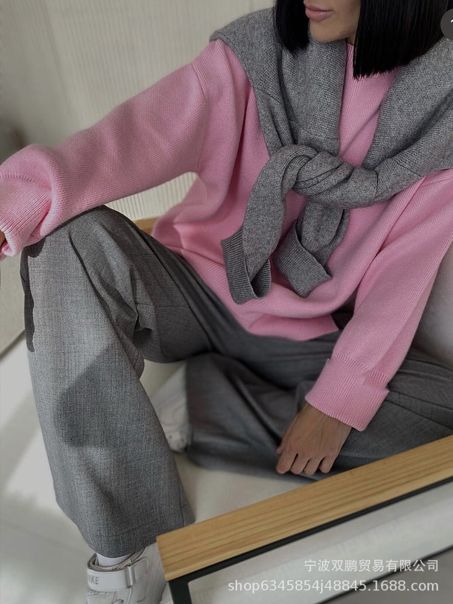 Cozy Round-Neck Loose Knit Sweater – Soft