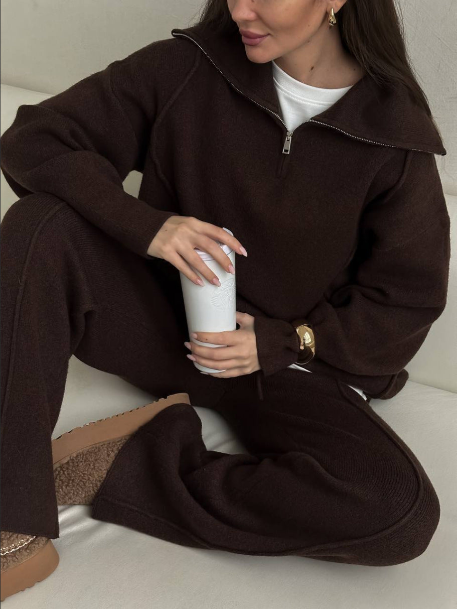 High-Neck Half-Zip Two-Piece Set