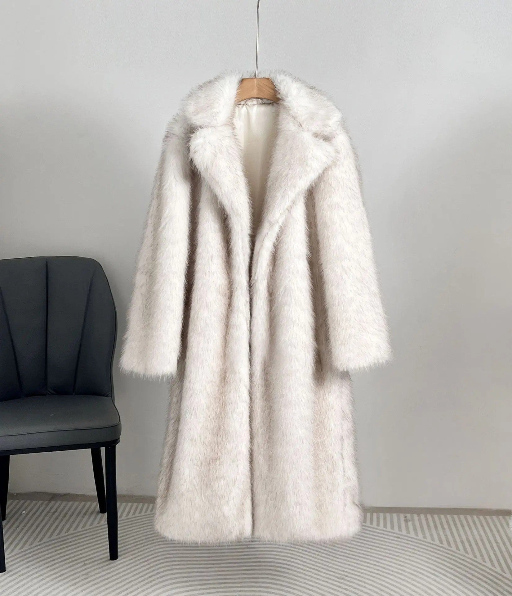 Women’s Long Maxi Faux Fur Overcoat – Elegant Sheared Fur Winter Jacket