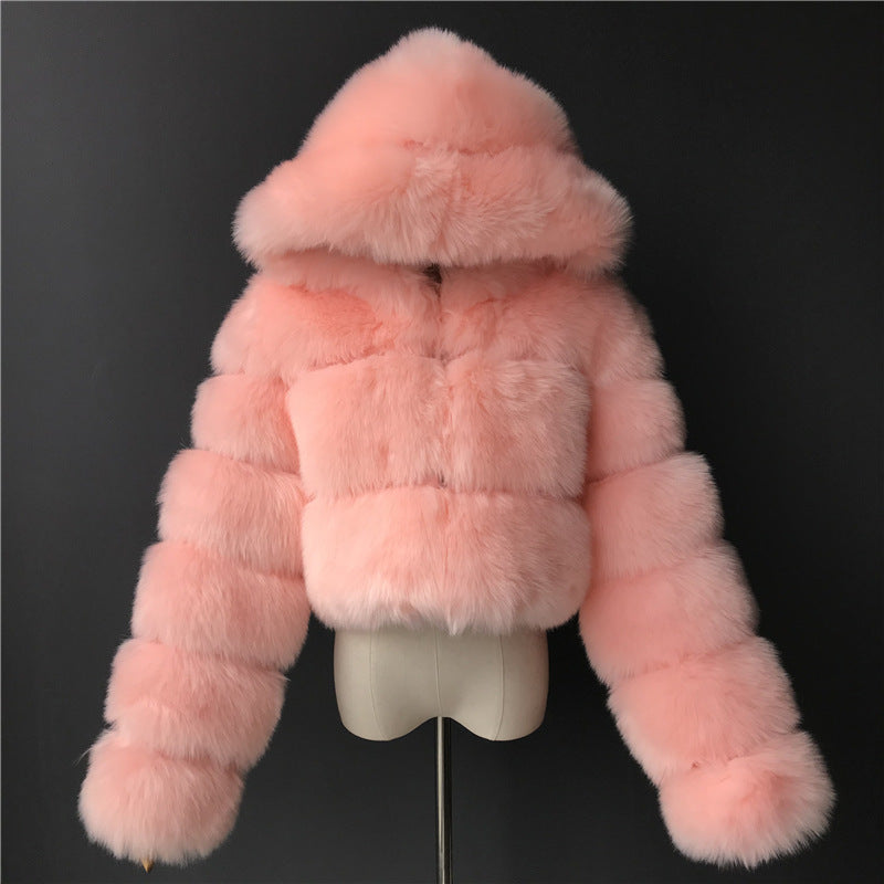 luffy Faux Fur Cropped Hooded Jacket – Soft, Warm & Stylish