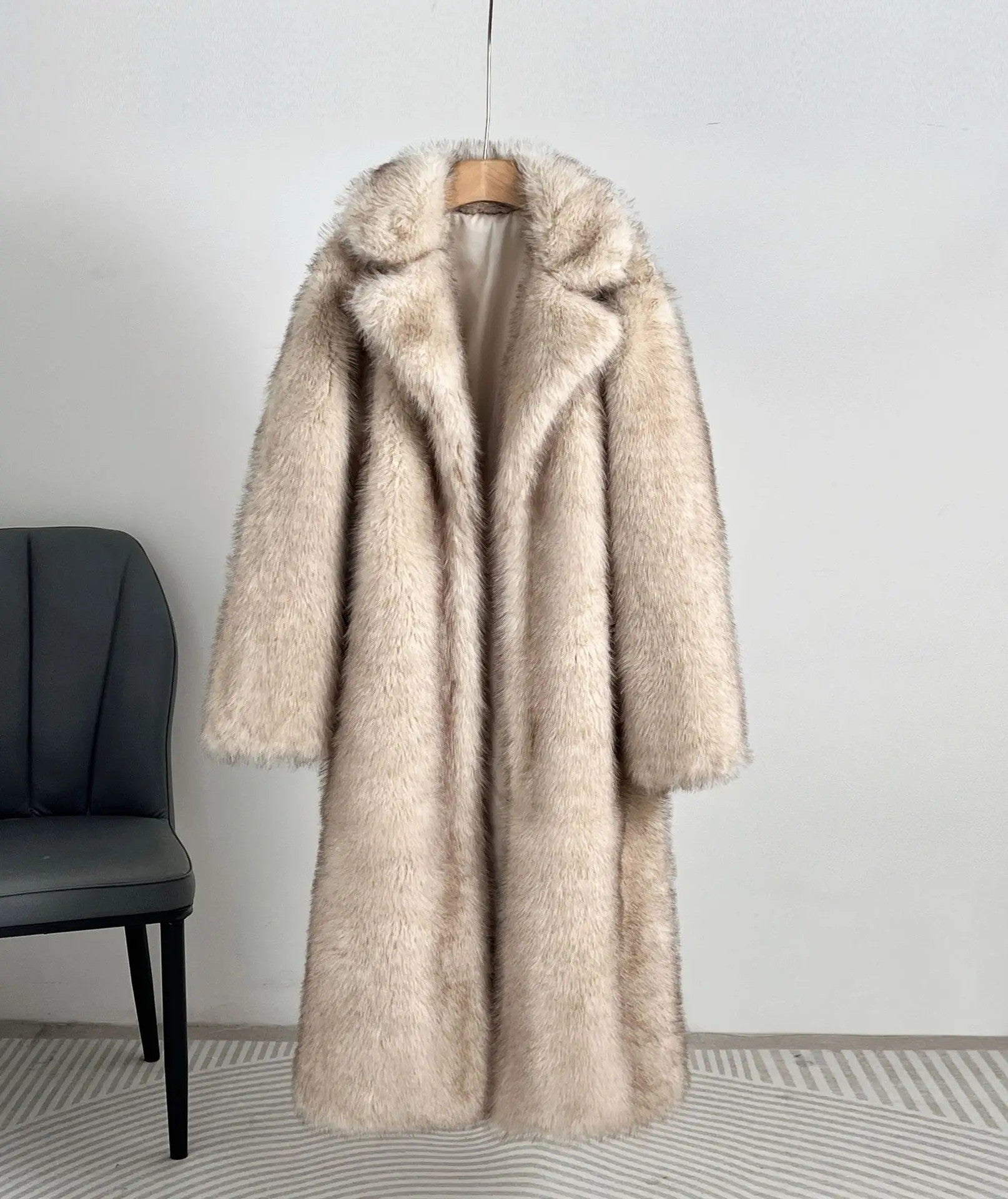 Women’s Long Maxi Faux Fur Overcoat – Elegant Sheared Fur Winter Jacket