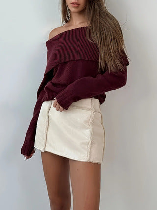 Minka Off Shoulder Knit Cabernet