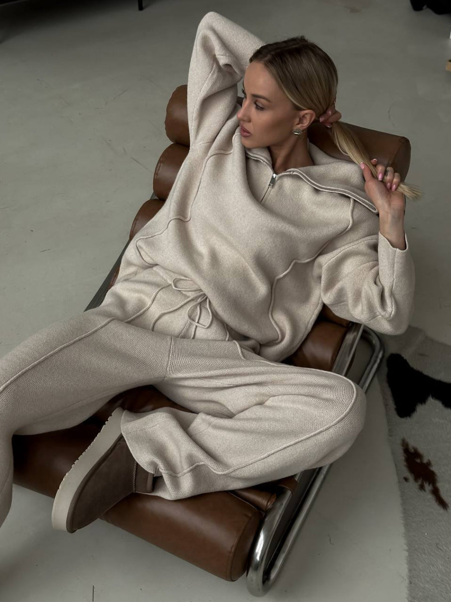 High-Neck Half-Zip Two-Piece Set