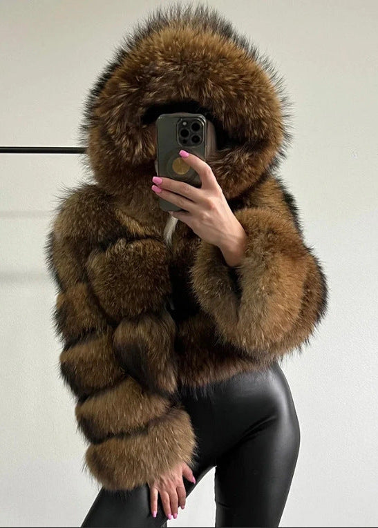 luffy Faux Fur Cropped Hooded Jacket – Soft, Warm & Stylish