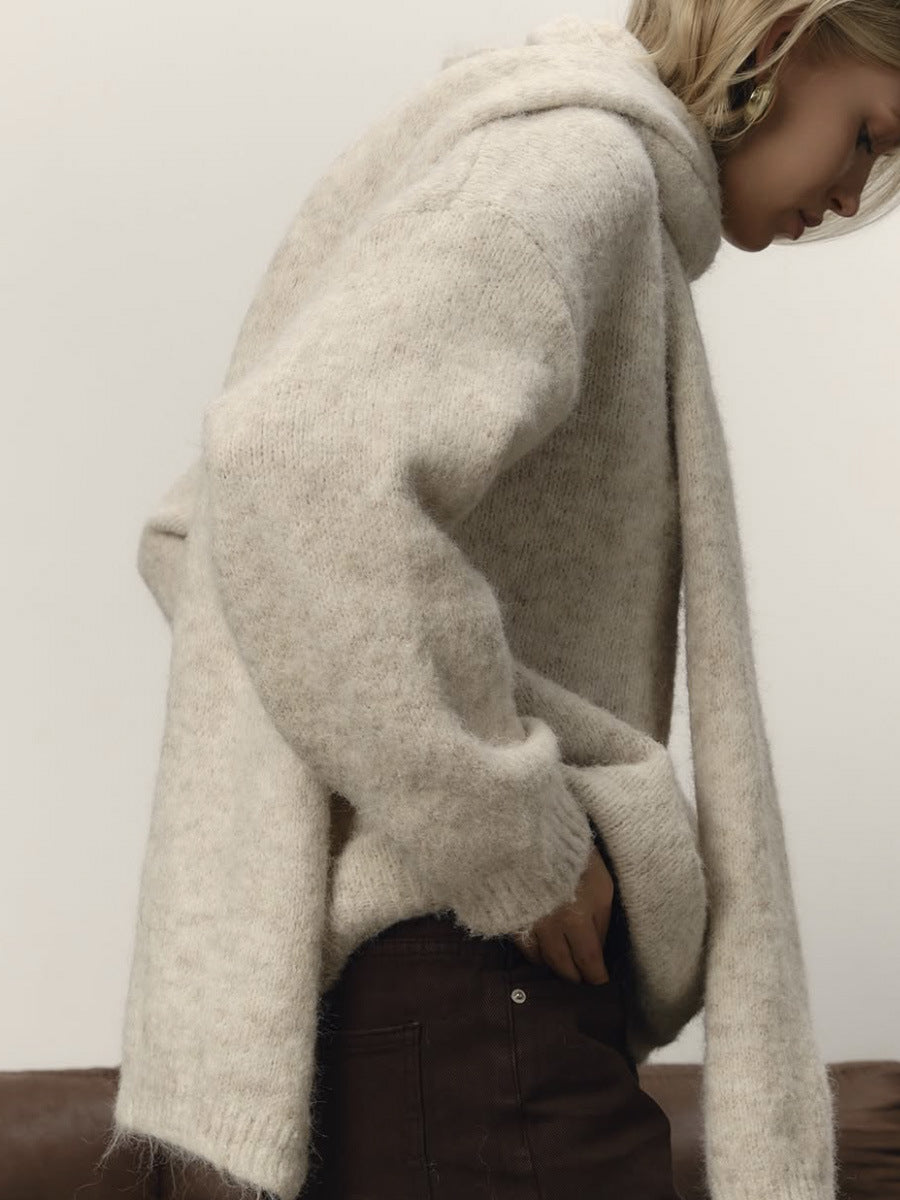 Cozy Wool-Blend Relaxed Knit Sweater & Scarf Set – Autumn/Winter Comfort