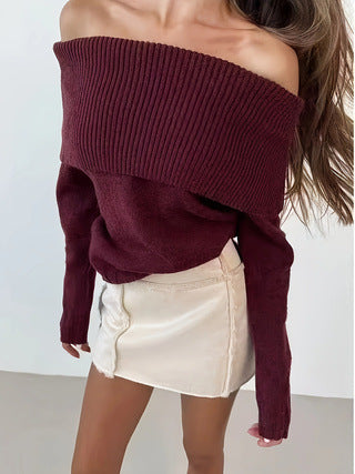 Minka Off Shoulder Knit Cabernet