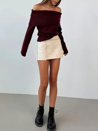 Minka Off Shoulder Knit Cabernet