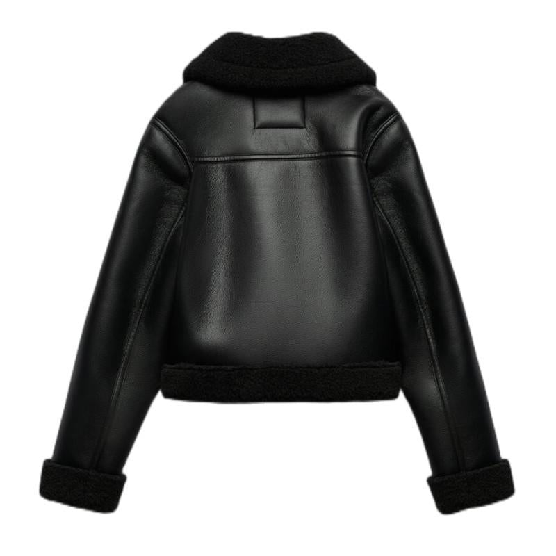 Clarova Double-Faced Faux Leather Jacket – Black