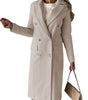 Classy Notch Lapel Double Breasted Waist Tie Thermal Coat