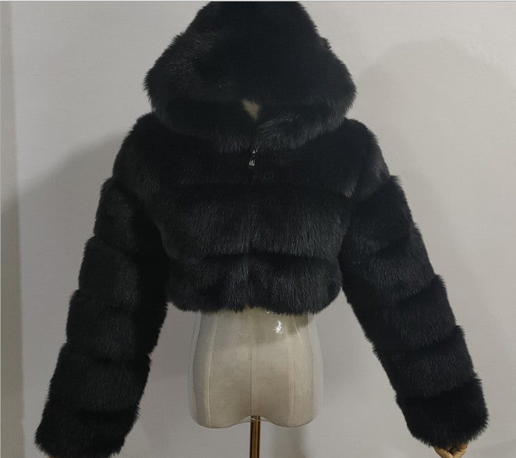 luffy Faux Fur Cropped Hooded Jacket – Soft, Warm & Stylish